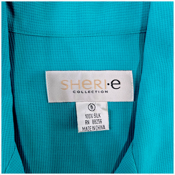 80s Vintage Turquoise Silk Button Up Blouse Size 6 Shoulder Pads Classic Casual - Picture 3 of 13